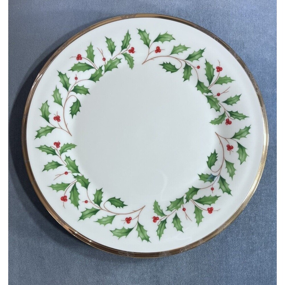 New Lenox Holiday Pattern Gold Rim Appetizer Salad Plate 8" Christmas Made USA